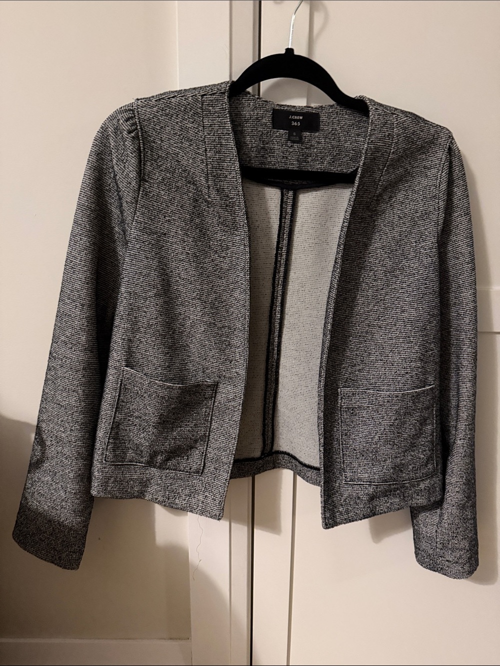 J. Crew Gray Open-Front Knit Blazer with Patch Pockets